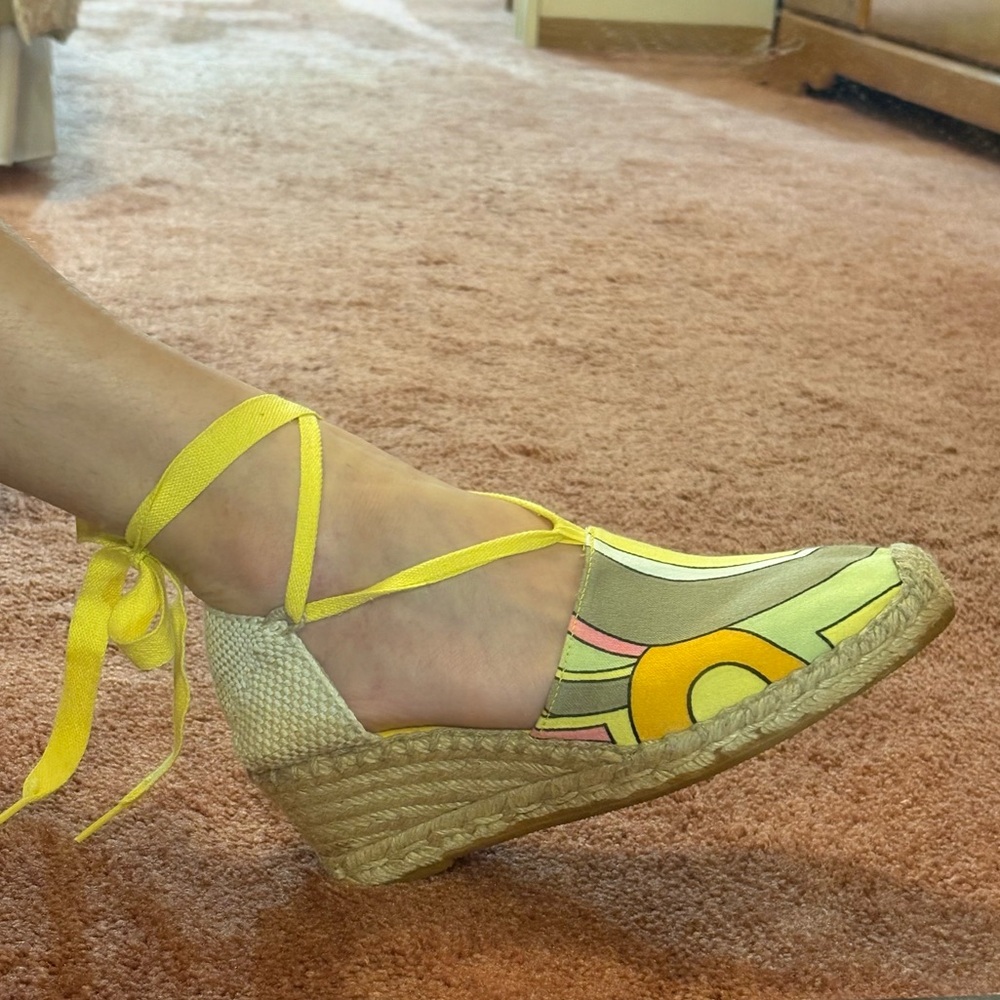 Vintage 1970s Colorful Espadrille Wedge Shoes - Picture 6 of 7